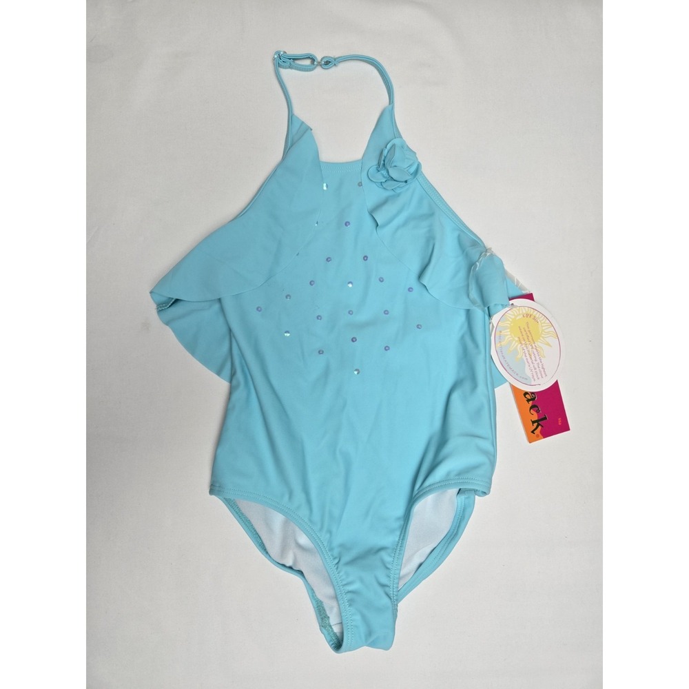 Kate Mack Girls Swimsuit bathing suit blue sequin NWT sz 5 one piece
